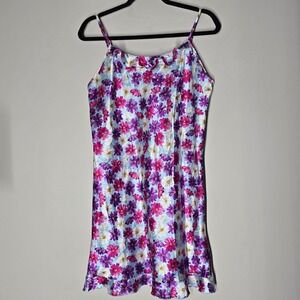 Fairy Coquette Satin Floral Babydoll Camisole Slip Dress Secret Treasures Sz L